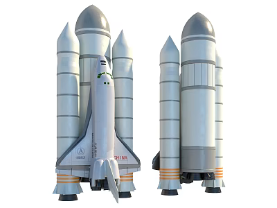 White Space Shuttle With Boosters And Launch Vehicle Side By Side Model Design 3d model