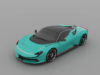 Turquoise Sports Car With Black Roof Red Accents Black Wheels And Modern Design 3d model
