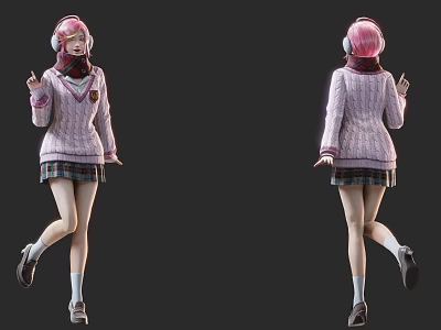 Anime Style Girl Character With Pink Hair And School Uniform Outfit 3d model