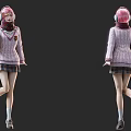 Anime Style Girl Character With Pink Hair And School Uniform Outfit