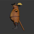 Game Movie Character Orange Cat With Pirate Hat Feather Red Belt Brown Boots Arms Outstretched