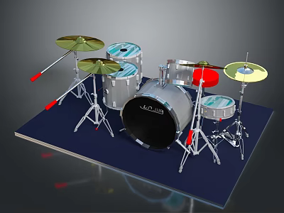 Professional Jazz Drum Set With Multiple Drums Colorful Cymbals And Metal Stands 3d model