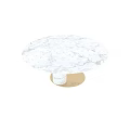 Round White Marble Dining Table With Cylindrical Base And Golden Pedestal