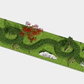 Curved Shrubs In Landscape Design With Green Grass Red Trees And White Stones