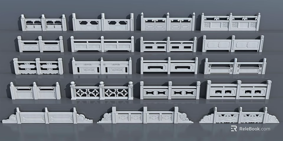 Decorative Fence Collection Featuring Various Intricate Patterns and Different Architectural Styles 3d model