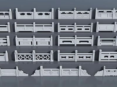 Decorative Fence Collection Featuring Various Intricate Patterns and Different Architectural Styles 3d model