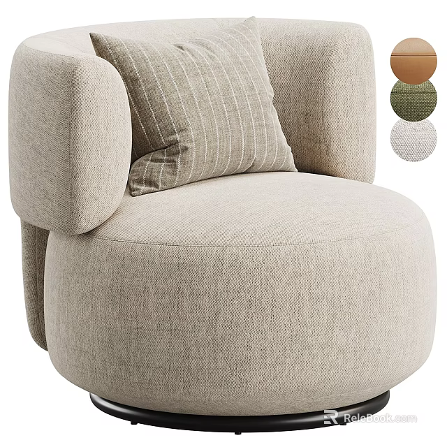 Beige Single Seater Sofa with Armrest and Striped Cushion and Multiple Color Options 3d model 