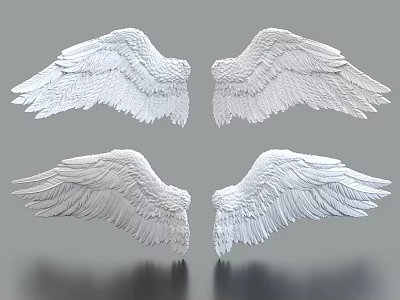 Decorative Ornament Set Of White Wings With 3D Feather Texture For Home Decor 3d model