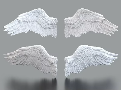 Decorative Ornament Set Of White Wings With 3D Feather Texture For Home Decor 3d model