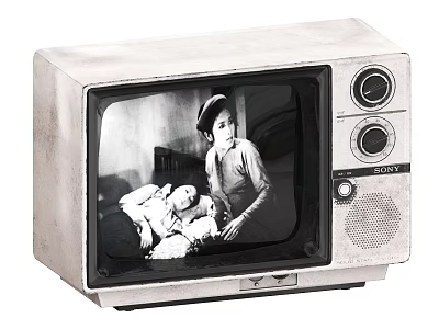 Vintage Sony Television with Black and White Screen Showing Woman and Child 3d model