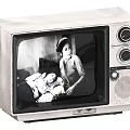 Vintage Sony Television with Black and White Screen Showing Woman and Child