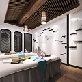 Zen Inspired SPA Sauna Room With Massage Beds Towels Flower Petals And Wooden Ceiling