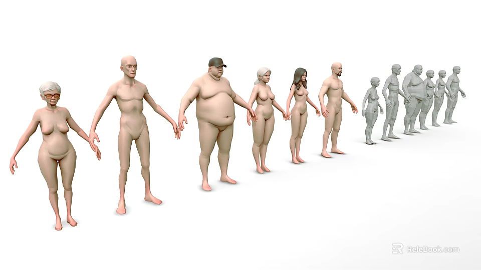 Game And Movie Character Models With Various Body Types And Genders Arranged In A Row 3d model 