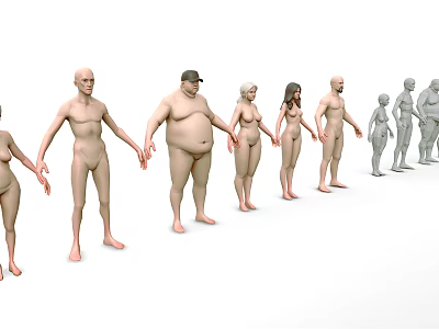 Game And Movie Character Models With Various Body Types And Genders Arranged In A Row 3d model
