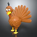 Cartoon Turkey Character With Brown Feathers Spread Tail Black Head And Yellow Feet
