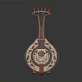 Elegant Red Brown Decorative Stringed Musical Instrument With Carved Patterns And Wooden Stand