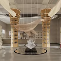 Book Art Library Space With Spiral Bookshelves Central Sculpture And Hanging Decor