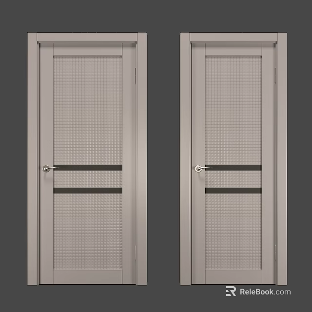 White Swing Door With Grid Pattern Black Horizontal Strips And Silver Handle 3d model