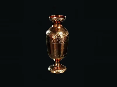 Ornate Copper Vase With Intricate Carved Patterns On Black Background 3d model