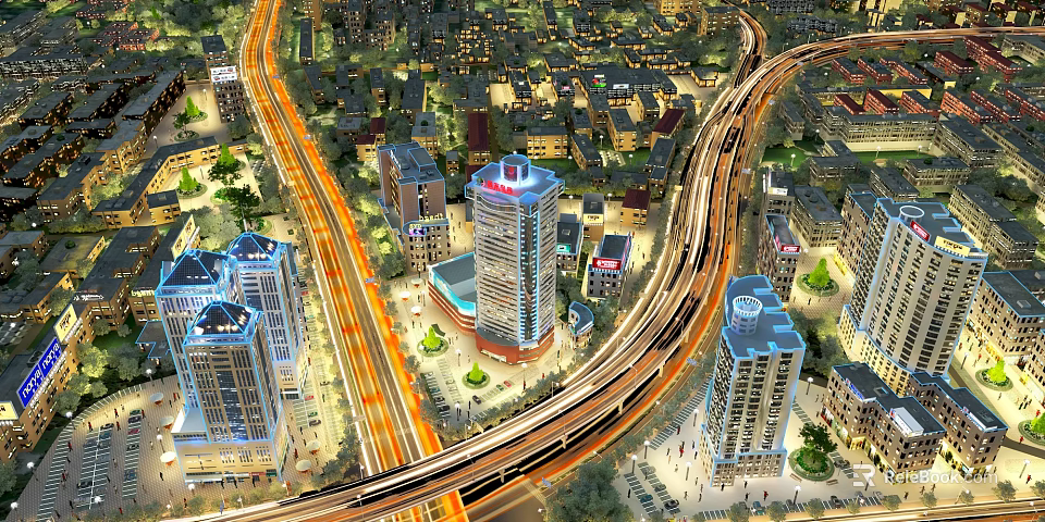 Aerial Urban Planning Design With High Rise Buildings Interconnected Roads And Traffic Flow 3d model 