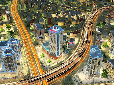 Aerial Urban Planning Design With High Rise Buildings Interconnected Roads And Traffic Flow 3d model