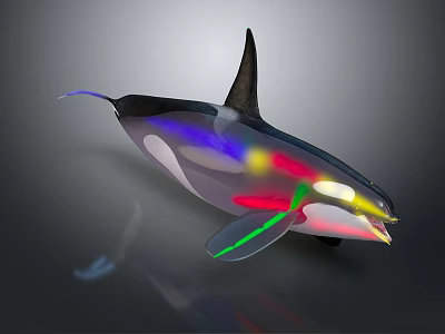 Colorful Orca Aquatic Animal With Vibrant Lights And Shiny Reflection Surface 3d model