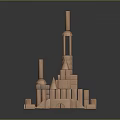 Wooden Block Castle Architecture Featuring Multiple Towers Spire And Various Height Blocks
