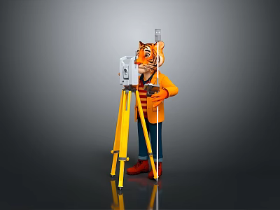 Tiger Character With Tripod Camera Orange Coat Striped Shirt Blue Pants Red Shoes 3d model