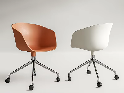 Modern Orange and White Office Chairs With Metal Base and Rolling Wheels 3d model