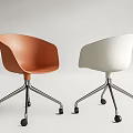 Modern Orange and White Office Chairs With Metal Base and Rolling Wheels