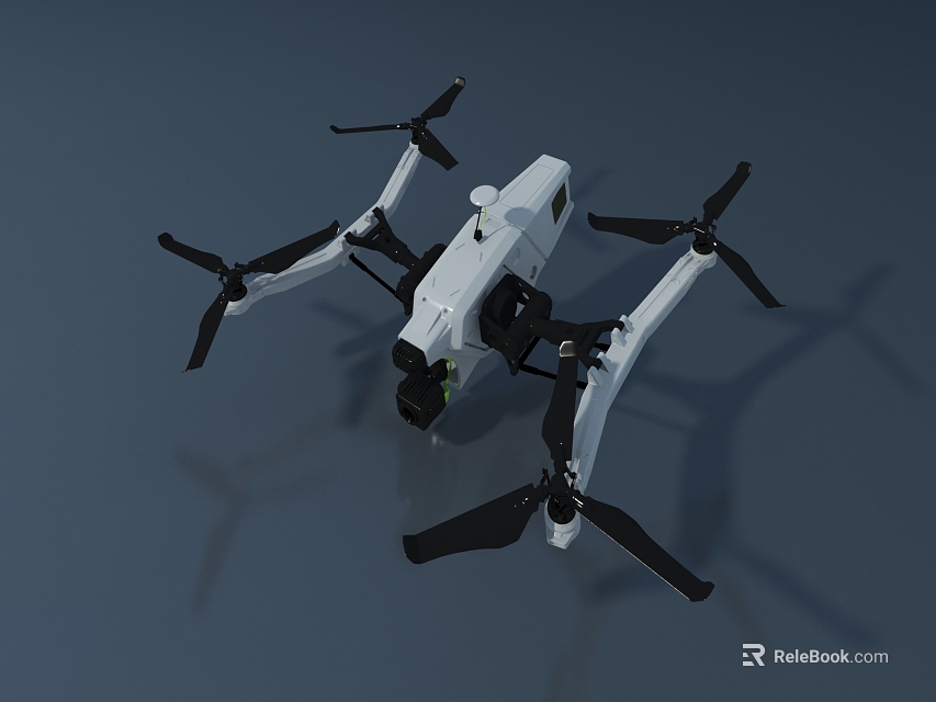 Smart Quadrotor Drone With White Body Black Propellers And Camera Module 3d model 