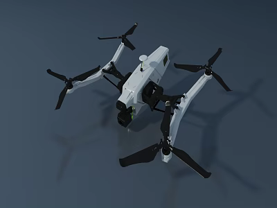 Smart Quadrotor Drone With White Body Black Propellers And Camera Module 3d model