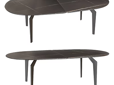 Modern Dark Oval Dining Table With Paneled Top And Sleek Metal Legs 3d model