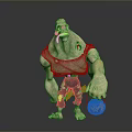 Muscular Cartoon Character In White Tank Top And Torn Blue Pants Holding Pumpkin Lantern