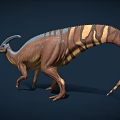 Realistic 3D Dinosaur Model With Long Curved Crest And Brown Blue Yellow Stripes
