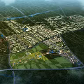 Aerial View Urban Master Plan With Green Spaces Water Systems Road Networks And Building Clusters