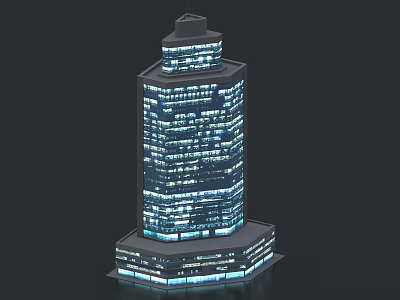 Modern High Rise Office Building With Glass Curtain Wall And Illuminated Windows 3d model
