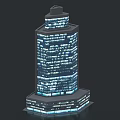 Modern High Rise Office Building With Glass Curtain Wall And Illuminated Windows