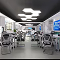 Modern School Automotive Technical Classroom With White Car Training Equipment Large Screen And Workstations