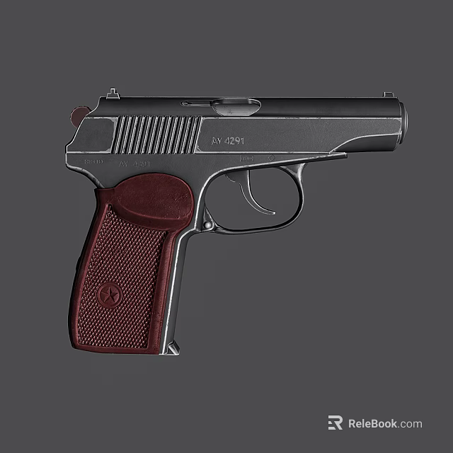 Classic AV 124 Pistol With Red Textured Grip And Metallic Body Design 3d model 