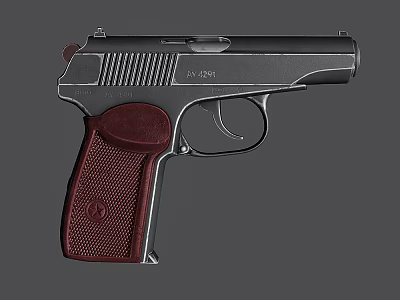 Classic AV 124 Pistol With Red Textured Grip And Metallic Body Design 3d model