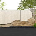 Natural Landscape Wall With Stone Texture Green Plants And Decorative Stones
