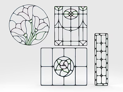 Stained Glass Wall Decor With Circular Square Rectangular Floral Geometric Designs 3d model