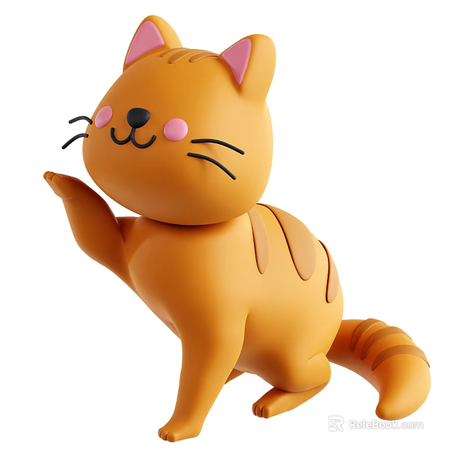 Orange Cartoon Reptile Toy With Pink Cheeks Black Whiskers Standing Pose Striped Tail 3d model 