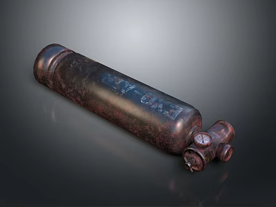 Rusty Metal Gas Cylinder With Worn Surface And Pressure Gauge Valve 3d model