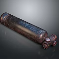 Rusty Metal Gas Cylinder With Worn Surface And Pressure Gauge Valve