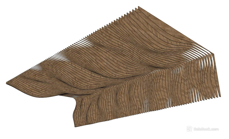 Modern Wooden Ceiling with Wavy Design and Natural Texture Structure 3d model