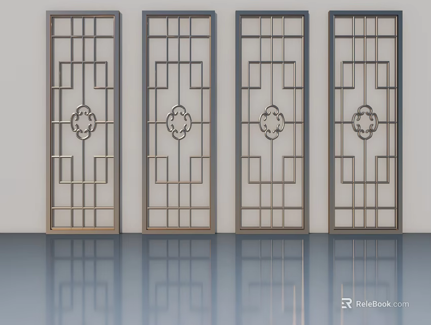 Four Decorative Swing Doors With Intricate Geometric Patterns And Metal Frames 3d model