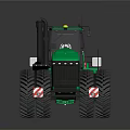 Green Tractor with Large Black Tires Yellow Rims and Spacious Cab on Dark Surface