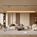 Modern Living Room Interior With Neutral Sofa Coffee Table And Patterned Area Rug 3d model